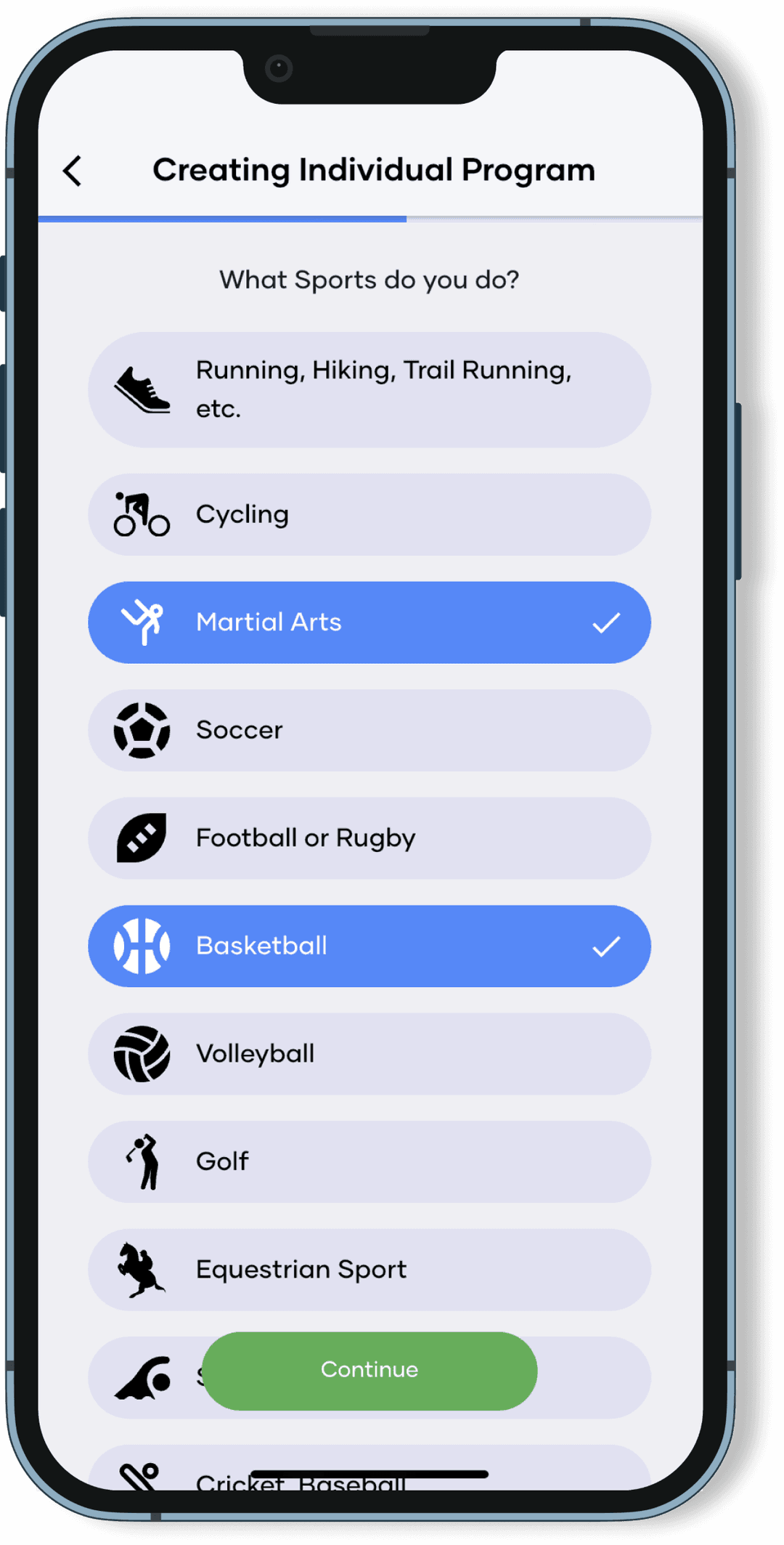 Select the sports you pursue
